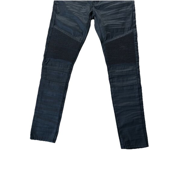 DNM Collection NYC Waxed Moto Jeans Mens Size 30 Black Biker Stacked Denim - Picture 3 of 12